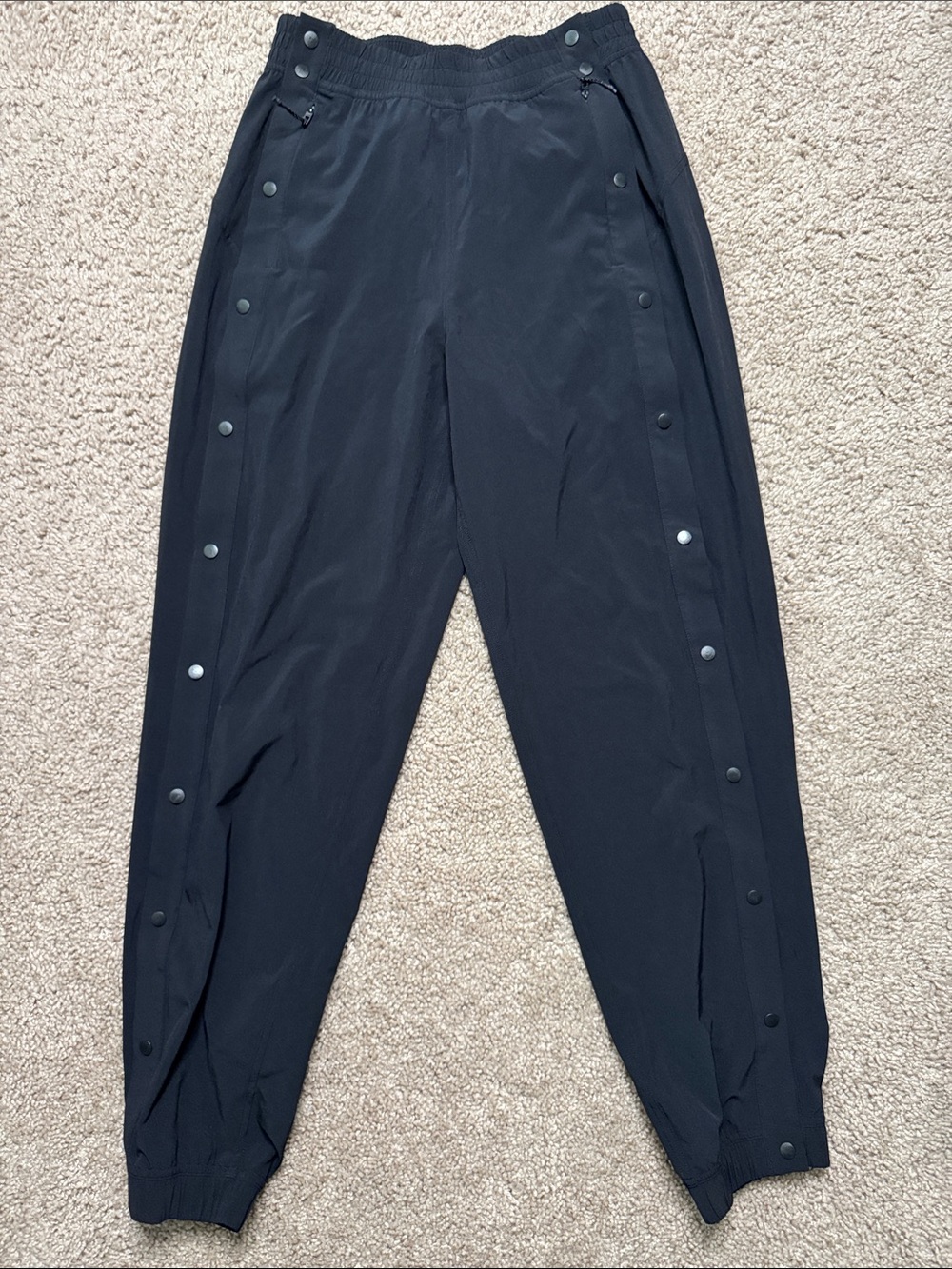Black Snap-Button Track Pants